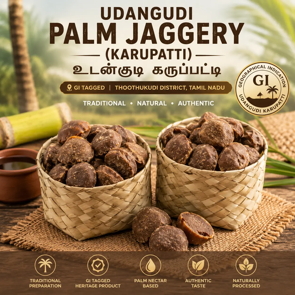 Udangudi Palm Jaggery (Karupatti)