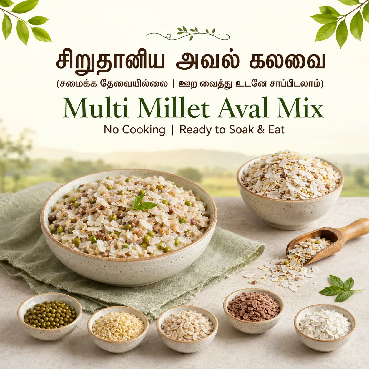 Multi Millet Aval Mix | சிறுதானிய அவல் கலவை (சமைக்க தேவையில்லை | ஊற வைத்து உடனே சாப்பிடலாம்) (No Cooking | Ready to Soak & Eat)