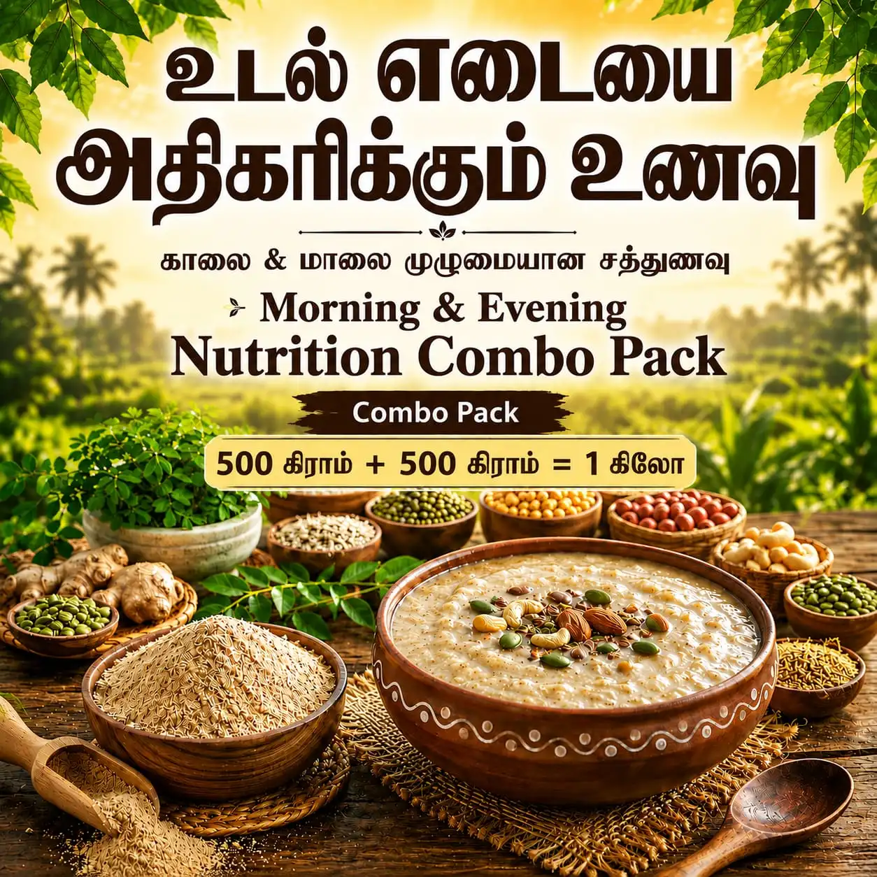 Morning & Evening Nutrition Combo Pack (500g + 500g = 1kg) | காலை & மாலை முழுமையான சத்துணவு காம்போ பேக் (1 கிலோ)