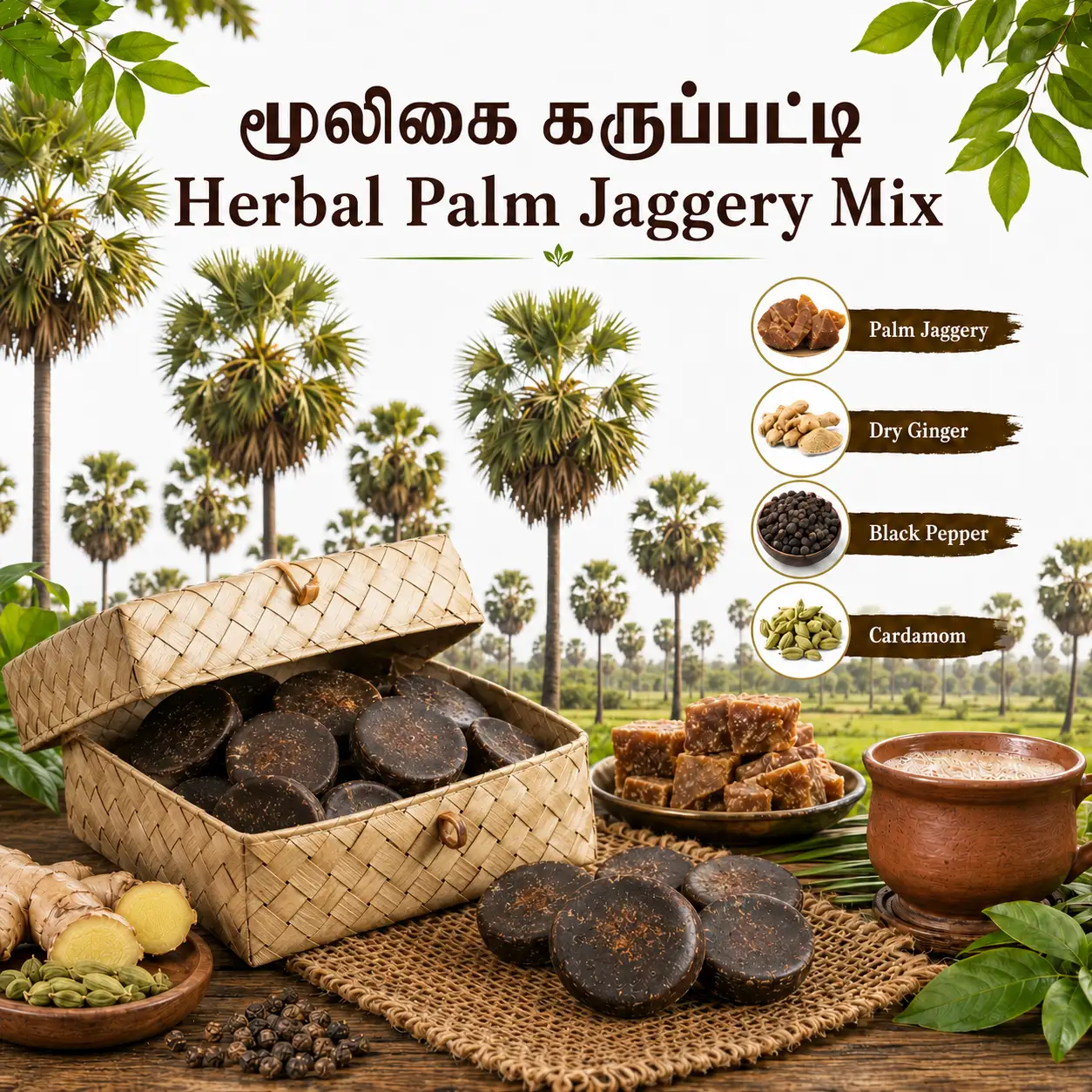 Herbal Palm Jaggery Mix | மூலிகை கருப்பட்டி